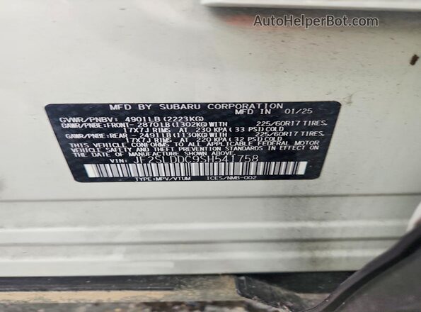 JF2SLDDC9SH541758 2025 SUBARU FORESTER White 