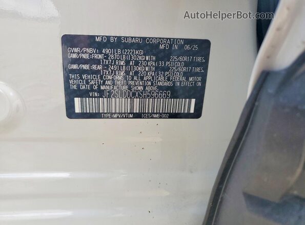 JF2SLDDCXSH596669 2025 SUBARU FORESTER White სალონის 360-გრადუსიანი ხედი
