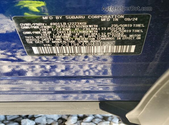 JF2SLDHC4SH481222 2025 SUBARU FORESTER Blue Vista de la etiqueta del VIN