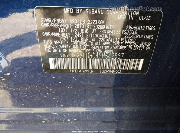 JF2SLDHC4SH542567 2025 SUBARU FORESTER Blue Շարժիչի բաժամունքի տեսք