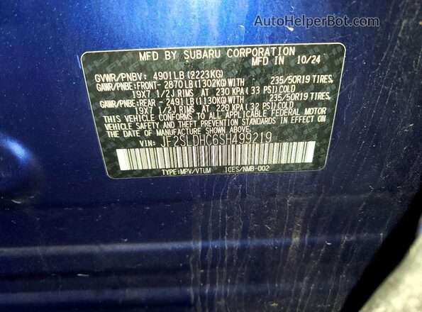 JF2SLDHC6SH499219 2025 SUBARU FORESTER Синий 