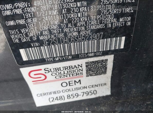 JF2SLDHC6SH523907 2025 SUBARU FORESTER Gray Widok komory silnika