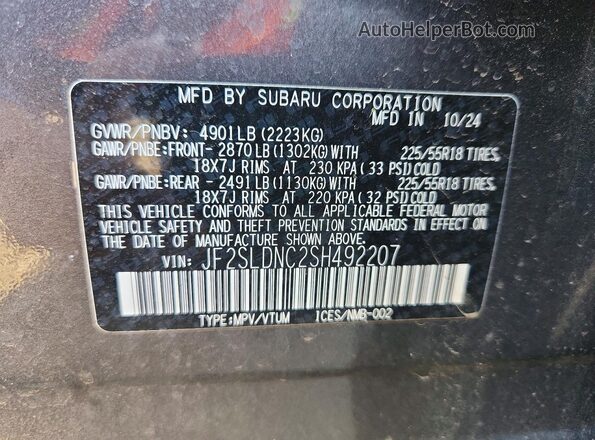 JF2SLDNC2SH492207 2025 SUBARU FORESTER Gray Vista de la etiqueta del VIN