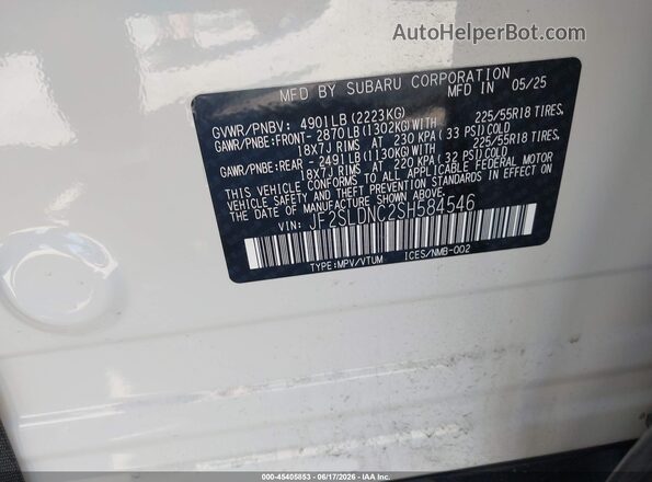 JF2SLDNC2SH584546 2025 SUBARU FORESTER White Շարժիչի բաժամունքի տեսք