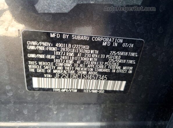 JF2SLDRC1SH457345 2025 SUBARU FORESTER Gray 
