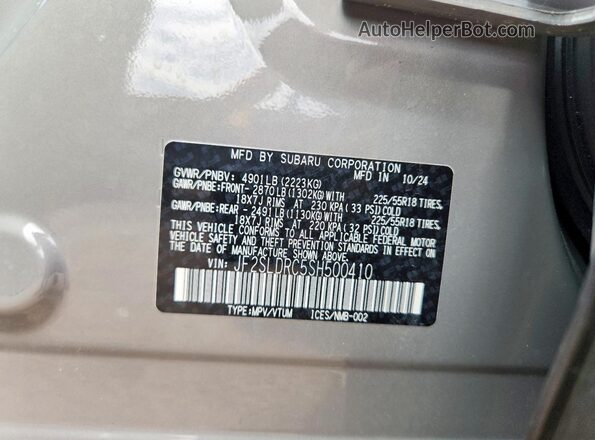 JF2SLDRC5SH500410 2025 SUBARU FORESTER Silver VIN կոդի պիտակի տեսք