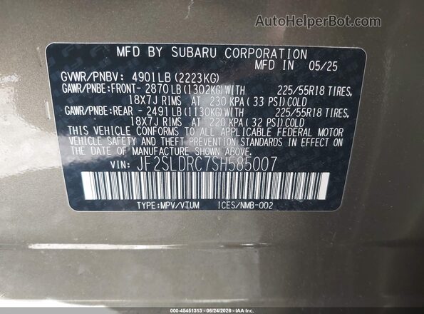 JF2SLDRC7SH585007 2025 SUBARU FORESTER Green ძრავის განყოფილების ხედი