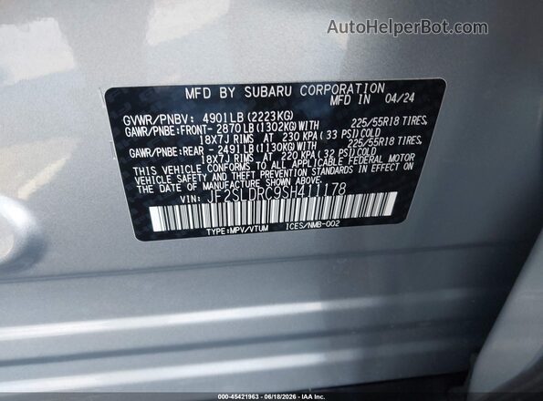 JF2SLDRC9SH411178 2025 SUBARU FORESTER Silver Շարժիչի բաժամունքի տեսք