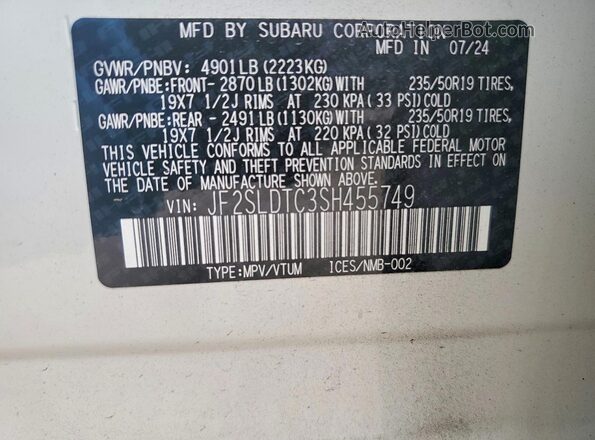 JF2SLDTC3SH455749 2025 SUBARU FORESTER White 