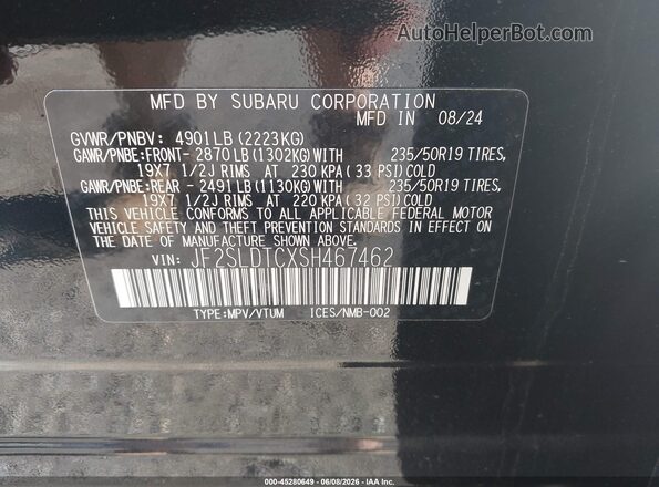 JF2SLDTCXSH467462 2025 SUBARU FORESTER Black Вид підкапотного простору