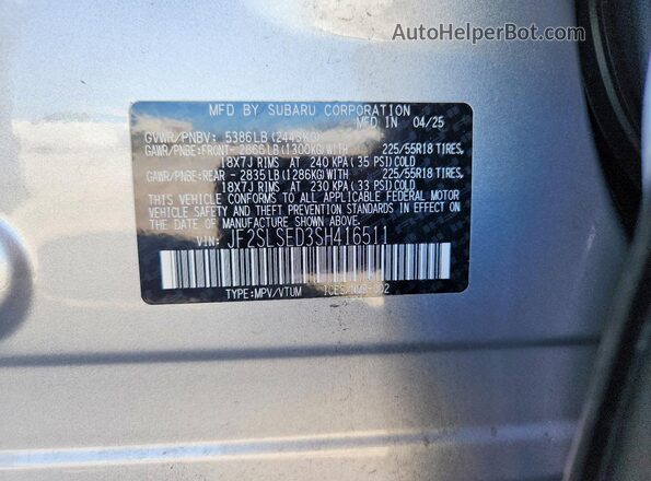 JF2SLSED3SH416511 2025 SUBARU FORESTER Silver 