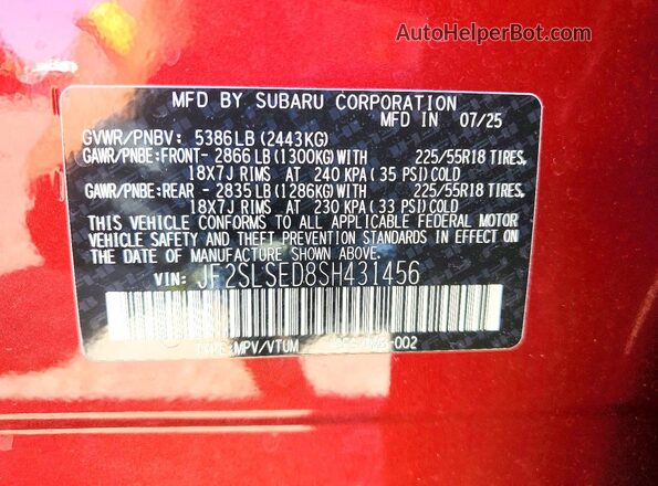 JF2SLSED8SH431456 2025 SUBARU FORESTER Burgundy 