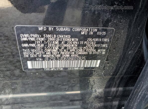 JF2SLSJD6SH407825 2025 SUBARU FORESTER Black Widok wnętrza 360 stopni