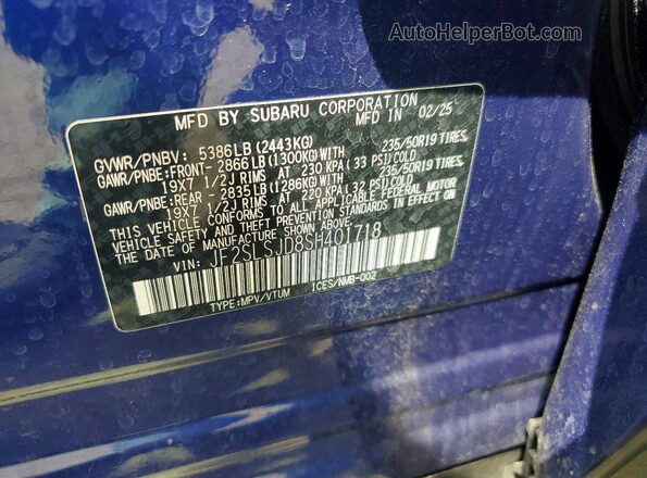 JF2SLSJD8SH401718 2025 SUBARU FORESTER Blue 