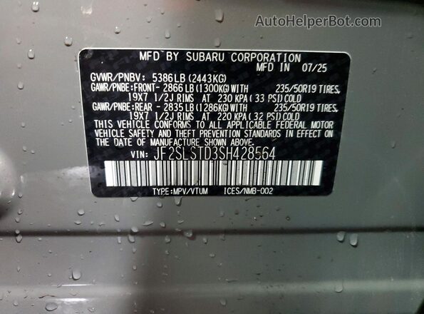 JF2SLSTD3SH428564 2025 SUBARU FORESTER Gray Vista del compartimento del motor