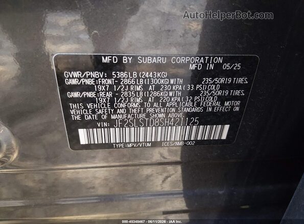 JF2SLSTD8SH421125 2025 SUBARU FORESTER Gray Вид підкапотного простору