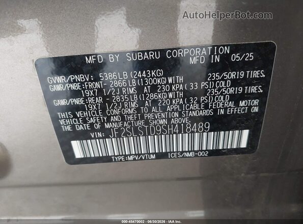 JF2SLSTD9SH418489 2025 SUBARU FORESTER Brown Вид підкапотного простору