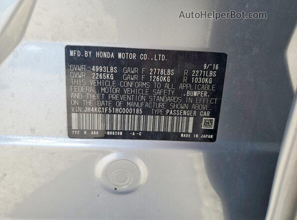 JH4KC1F51HC000185 2017 ACURA RLX Silver Vista de la etiqueta del VIN