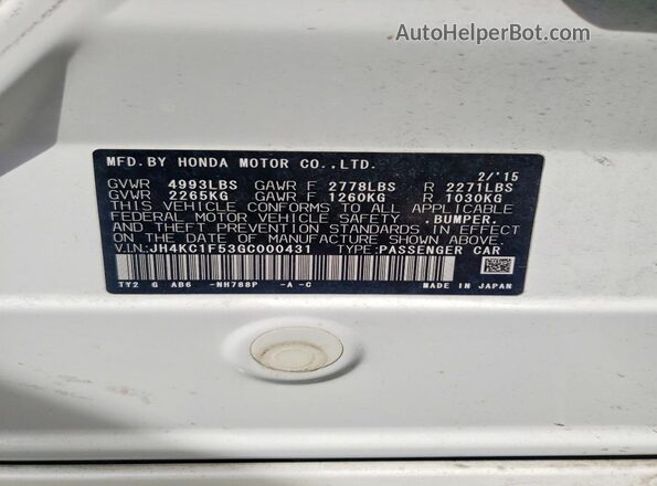 JH4KC1F53GC000431 2016 ACURA RLX White Вид підкапотного простору