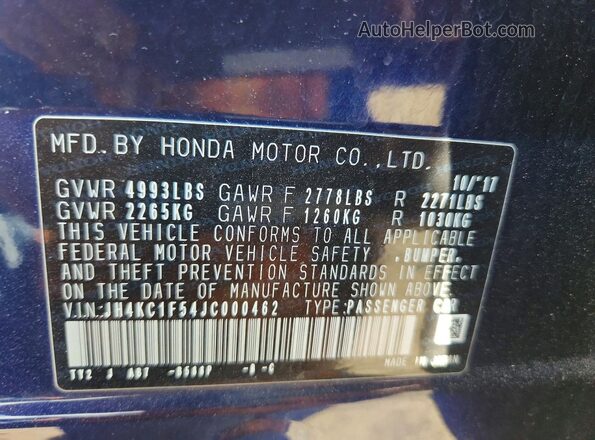 JH4KC1F54JC000462 2018 ACURA RLX Blue Vista del compartimento del motor