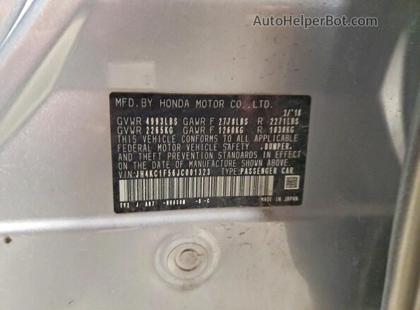 JH4KC1F56JC001323 2018 ACURA RLX Silver Widok naklejki z numerem VIN
