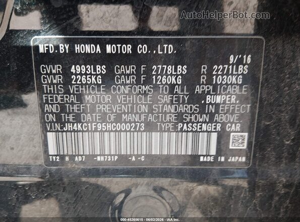 JH4KC1F95HC000273 2017 ACURA RLX Black Вид підкапотного простору