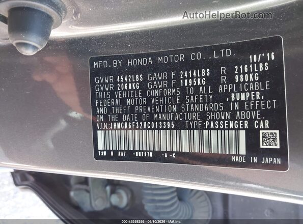 JHMCR6F32HC013395 2017 HONDA ACCORD HYBRID Gray 