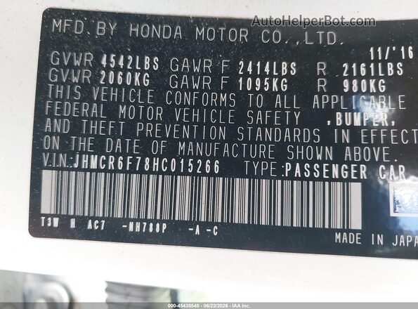JHMCR6F78HC015266 2017 HONDA ACCORD White Շարժիչի բաժամունքի տեսք