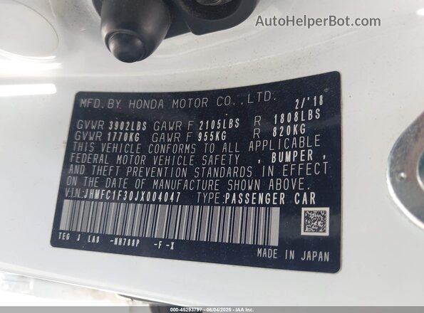 JHMFC1F30JX004047 2018 HONDA CIVIC White 