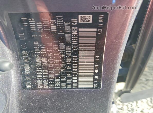 JHMFC1F30JX012813 2018 HONDA CIVIC Silver VIN sticker view