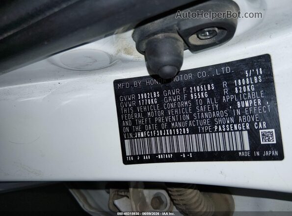 JHMFC1F30JX019289 2018 HONDA CIVIC White Շարժիչի բաժամունքի տեսք