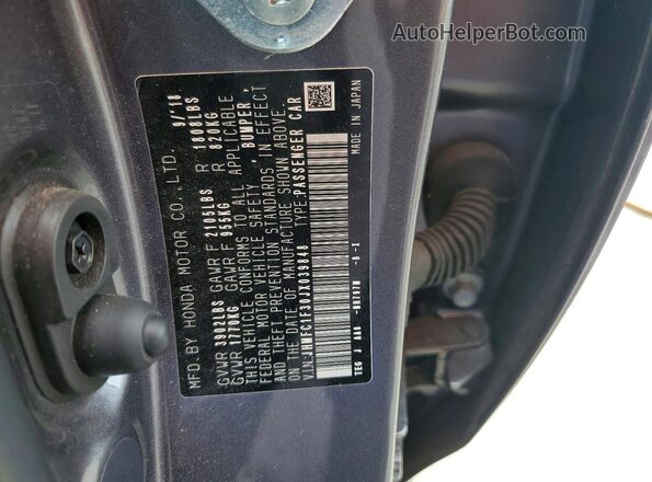 JHMFC1F30JX039848 2018 HONDA CIVIC Gray 