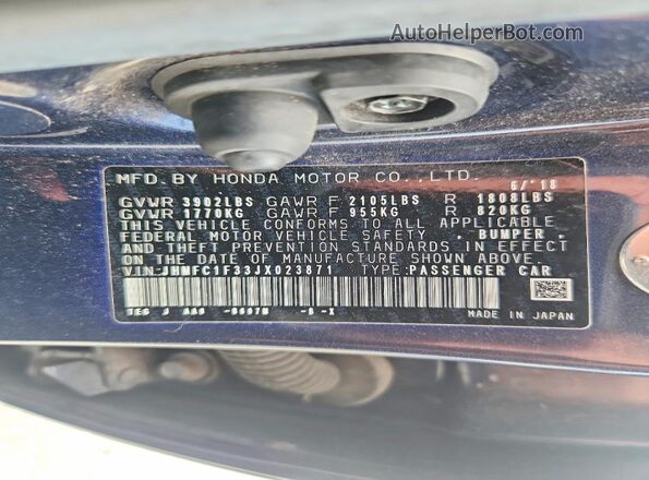 JHMFC1F33JX023871 2018 HONDA CIVIC Blue VIN sticker view