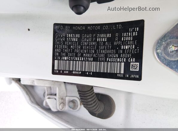 JHMFC1F36KX012168 2019 HONDA CIVIC White Շարժիչի բաժամունքի տեսք