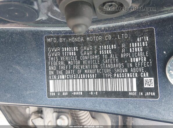 JHMFC1F37JX016597 2018 HONDA CIVIC Dark Blue Engine compartment view