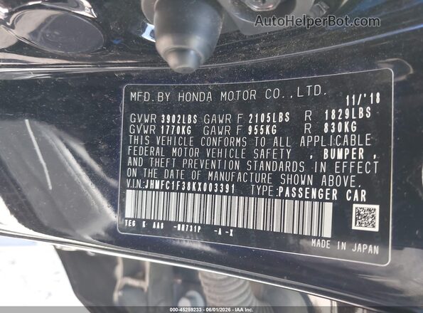 JHMFC1F38KX003391 2019 HONDA CIVIC Black Вид підкапотного простору