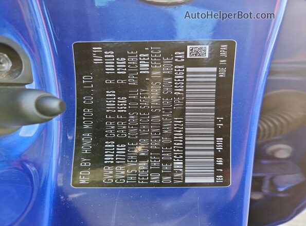 JHMFC1F76JX042241 2018 HONDA CIVIC Blue 