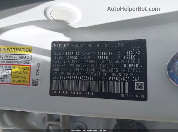 JHMFE1F73NX005468 2022 HONDA CIVIC Белый Вид подкапотного пространства