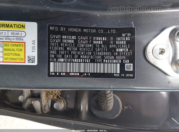 JHMFE1F76NX007182 2022 HONDA CIVIC Gray Engine compartment view