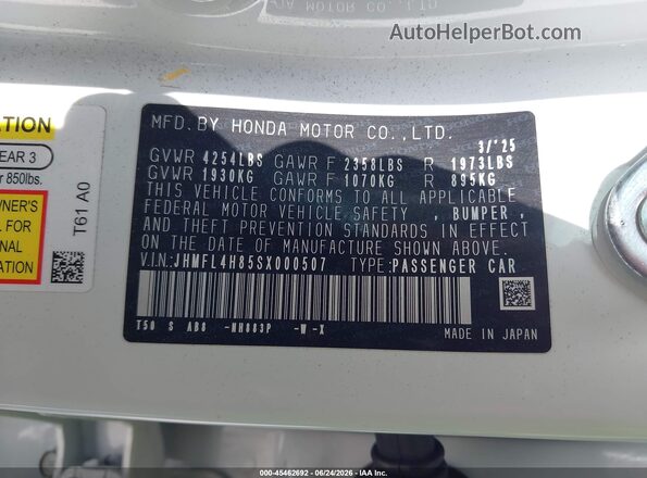 JHMFL4H85SX000507 2025 HONDA CIVIC Белый Вид подкапотного пространства
