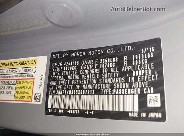 JHMFL4H90SX007213 2025 HONDA CIVIC Light Blue Engine compartment view