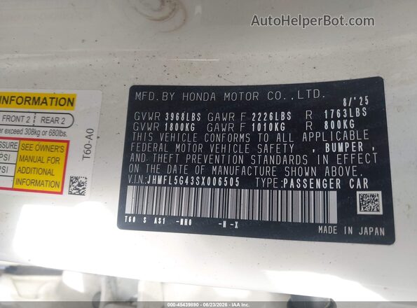 JHMFL5G43SX006505 2025 HONDA CIVIC White Engine compartment view