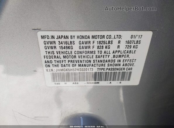 JHMGK5H52HS020173 2017 HONDA FIT Gray Engine compartment view