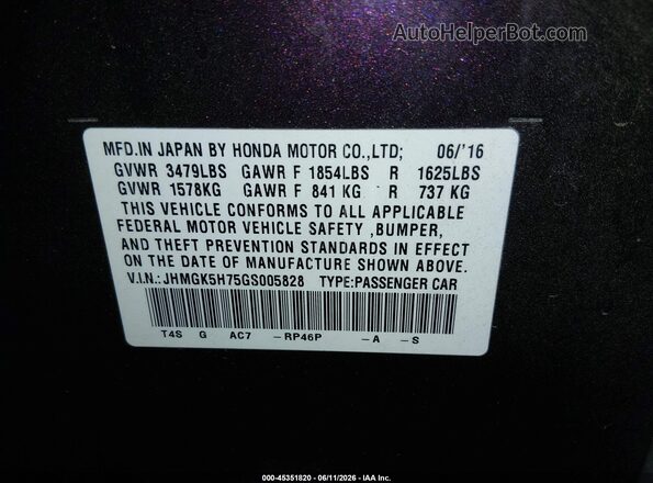 JHMGK5H75GS005828 2016 HONDA FIT Purple Вид підкапотного простору