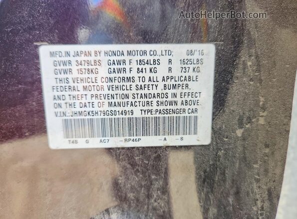 JHMGK5H79GS014919 2016 HONDA FIT Gray Շարժիչի բաժամունքի տեսք