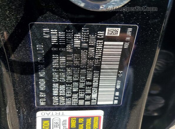 JHMZC5F19KC002017 2019 HONDA CLARITY Черный 
