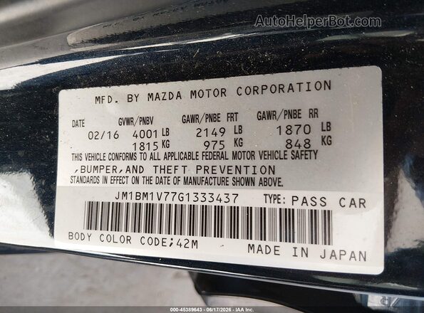 JM1BM1V77G1333437 2016 MAZDA 3 Blue Շարժիչի բաժամունքի տեսք