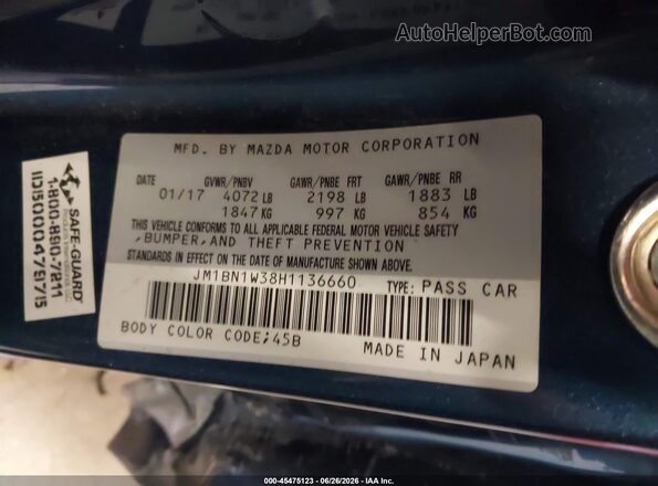 JM1BN1W38H1136660 2017 MAZDA 3 Синий Вид подкапотного пространства