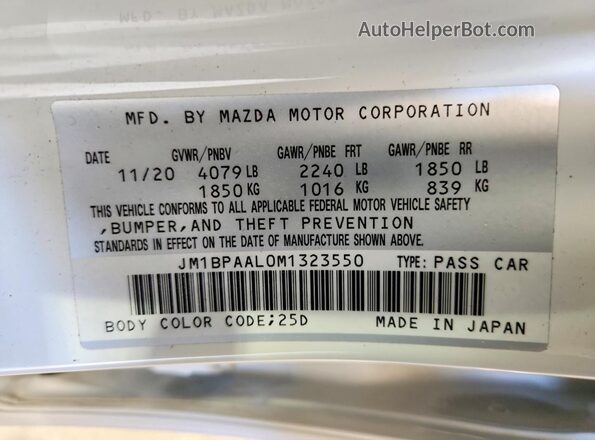JM1BPAAL0M1323550 2021 MAZDA 3 White 