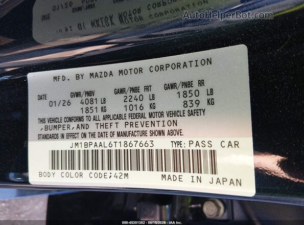 JM1BPAAL6T1867663 2026 MAZDA 3 Navy Engine compartment view